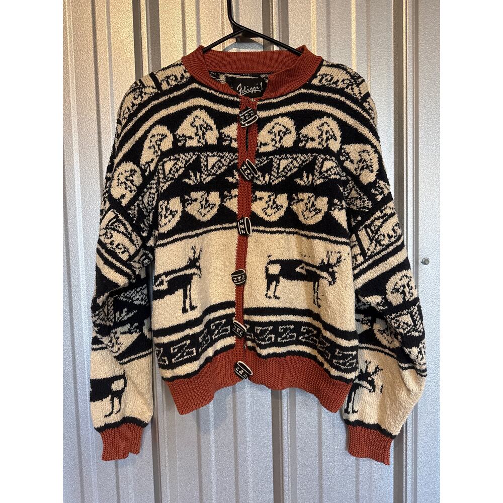 Felizzi Womens Vintage Reindeer Cotton Button Front Cardigan Sweater Size Medium